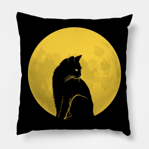 Black Cat and Full Moon Pillow by dentikanys