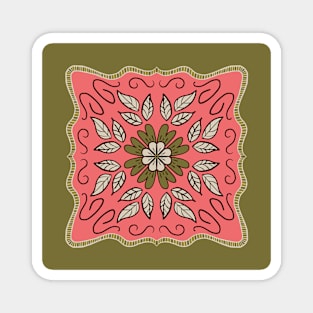 Blush Pink and Soft Olive Green square floral Provencal 'scarf' style design Magnet