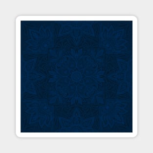 Indigo Floral Symmetrical Repeat Pattern - Dark Background Magnet