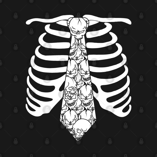 Skeleton Rib Cage and Skull Tie by Nuletto