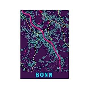 Bonn Neon City Map, Bonn Minimalist City Map Art Print T-Shirt