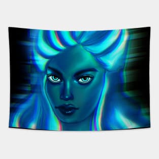 Neon Blue Hair woman Tapestry