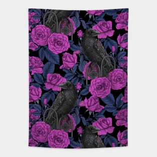 Ravens and pink roses Tapestry