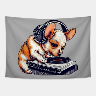 Music cute dog | Black, orange, and yellow Tapestry