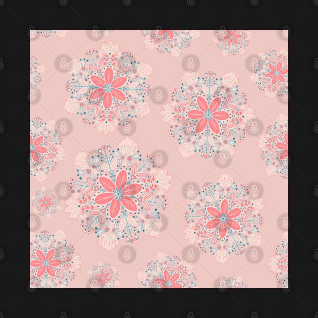 Pink and Blue Blossom Folk Art Repeat Pattern by NattyDesigns