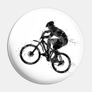 Boy Mountain Bike Cycling Black and White Silhouette Pin