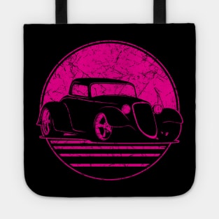 Retro Hot Pink Hot Rod Grungy Sunset Illustration Tote