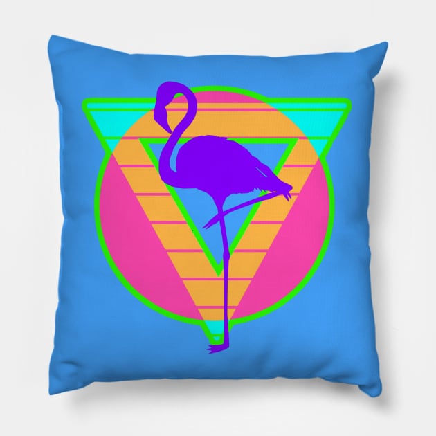 80s Style Flamingo Pillow by AlondraHanley