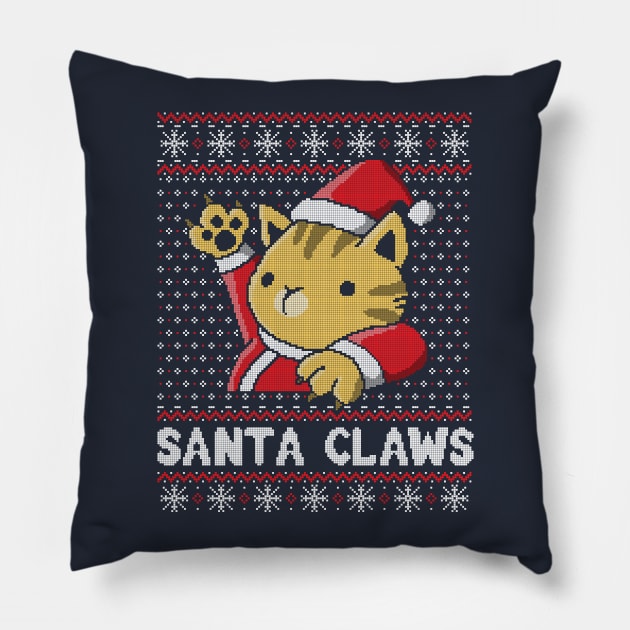 Xmas ugly sweater Cat Santa Claws Pillow by NemiMakeit