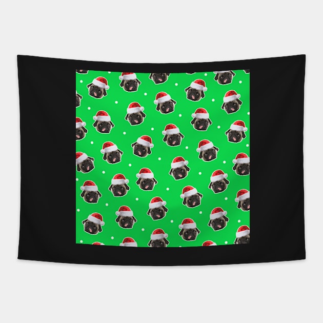 Santa Pug Pattern Design Grinch Green Tapestry by esturgeo