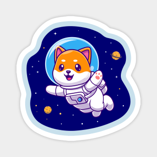 Cute Shiba Inu Astronaut Floating In Space Cartoon Magnet