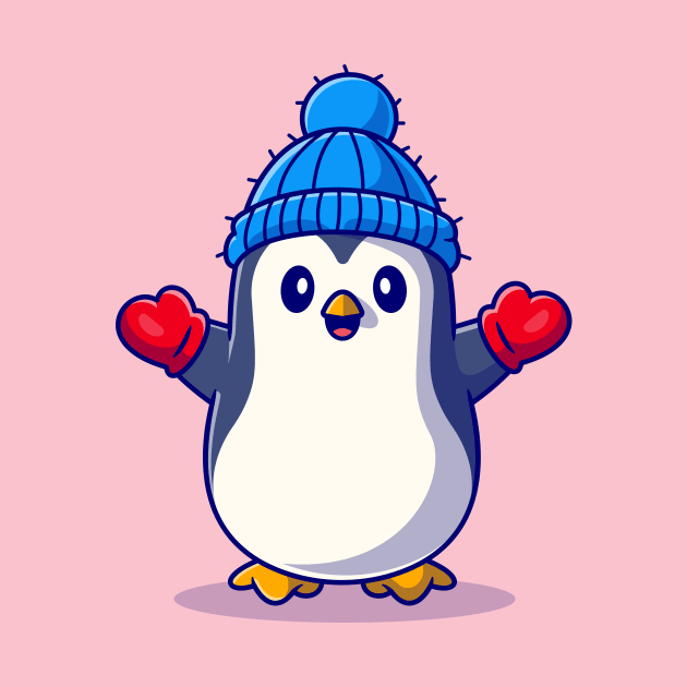 Cute Penguin Wearing Glove and hat Cartoon by Catalyst Labs