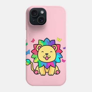 Happy smiling lion with butterflies. Kawaii cartoon Phone Case