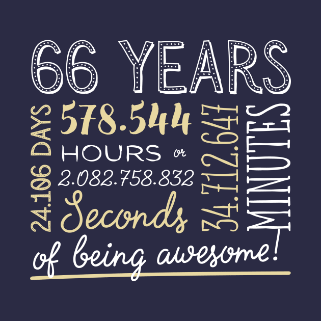 66th Birthday Gifts - 66 Years of being Awesome in Hours & Seconds by BetterManufaktur