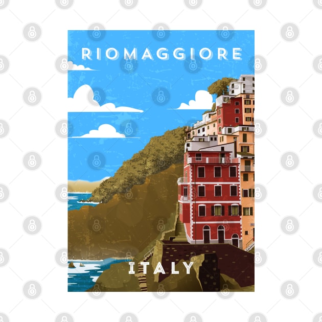 Riomaggiore, Italy. Retro travel minimalist poster by GreekTavern