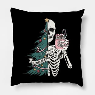 Sorta Merry Sorta Scary Skeleton Xmas Christmas Funny Pillow