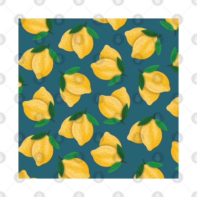 Lemon Pattern Blue Green Background by TheMoodyDecor