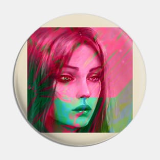 ICE CREAM Sweet Pink and Green Portrait Glitch Art Pin