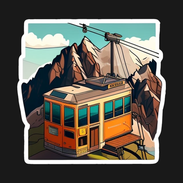 Cable Car in the Mountains Sticker by Walford-Designs