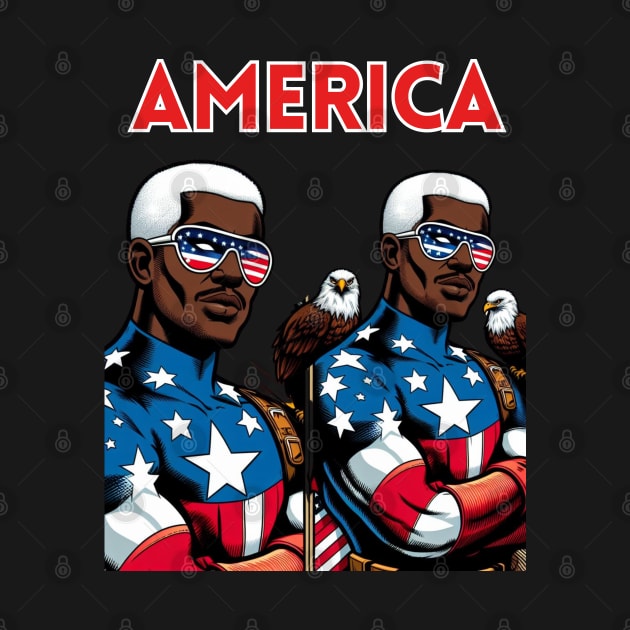 America Black Male Comic Book Superhero Patriotic July 4 USA by Woodpile