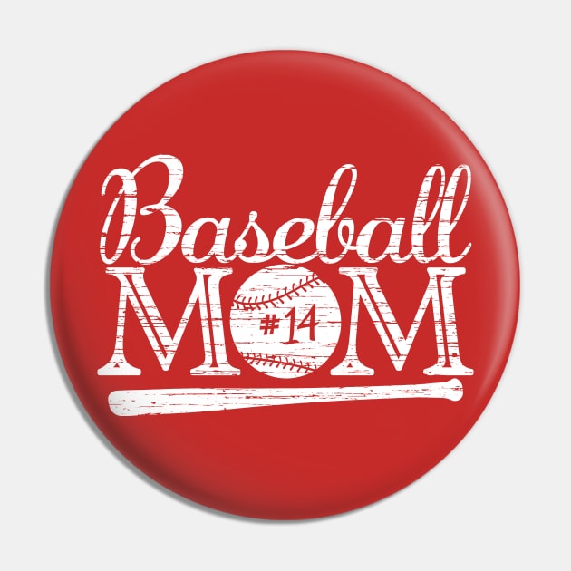 Vintage Baseball Mom #14 Favorite Player Biggest Fan Number Jersey Pin by TeeCreations