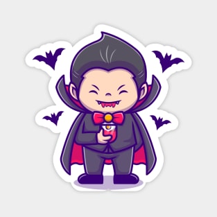 Cute Dracula Drink Blood Juice With Bat Magnet