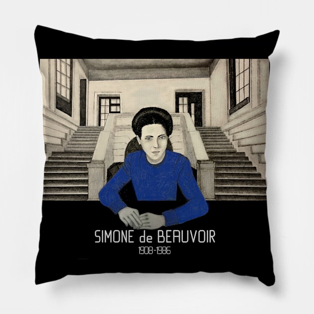 Portrait of Simone de Beauvoir Pillow by ArtAndBliss