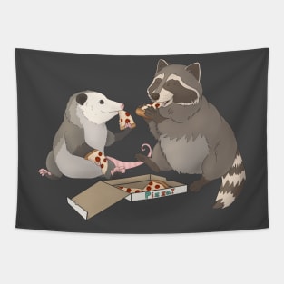 Possum and Raccoon eating pizza Tapestry