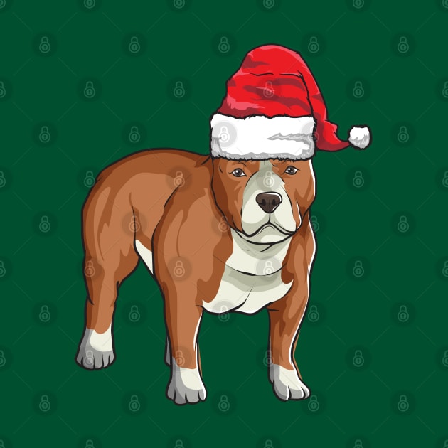 Santa Hat-Wearing Pitbull Puppy Funny Christmas Holiday by Contentarama