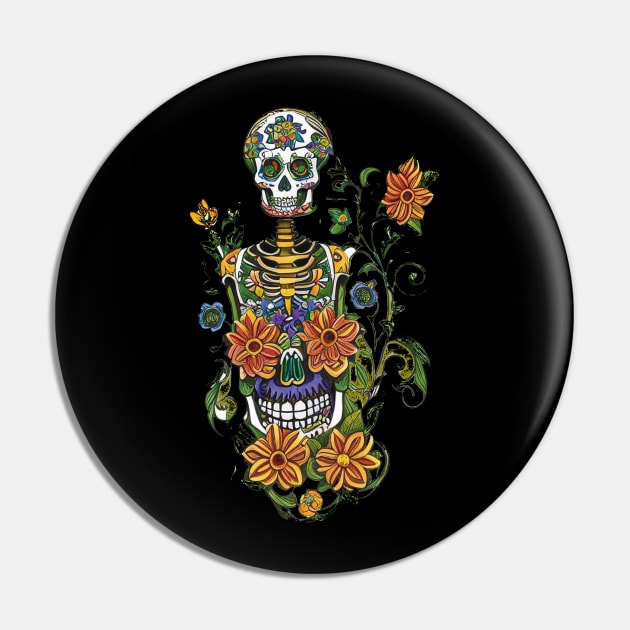 Blooming Skeleton: A Floral Fusion of Life and Death Pin by ImaginativeInkPOD