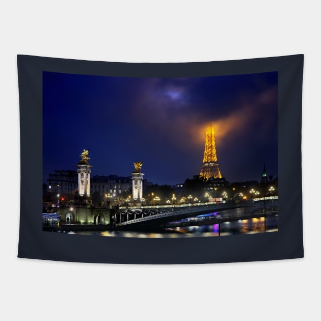 The Eiffel Tower lost in the clouds Tapestry by Cretense72