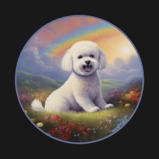 Bichon Frise Memorial Rainbow Bridge Colorful Dog Art T-Shirt