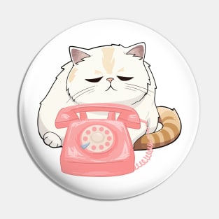 Sad Cat and Retro Rotary Dial Phone Pin