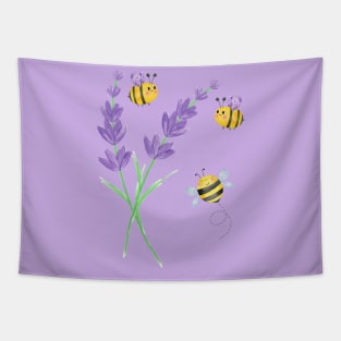 Happy flowers and cute little bees. Tapestry