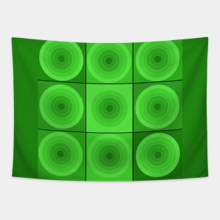 Green Geometric Circles and Squares Tapestry