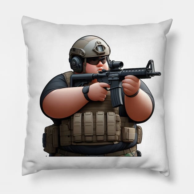 Tactical Fatman Pillow by Rawlifegraphic