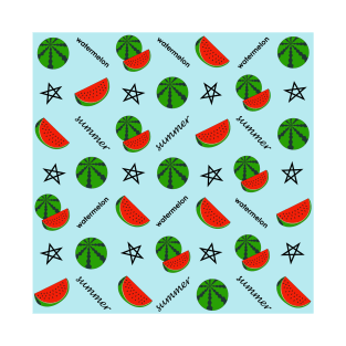 Summer pattern with watermelon on a blue background T-Shirt