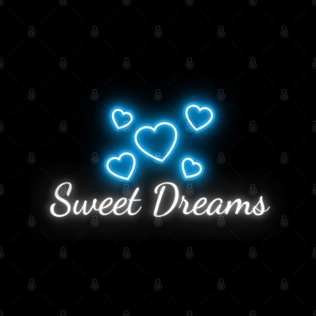 Sweet Dreams with Hearts - White and Blue Neon by Artfully Yours