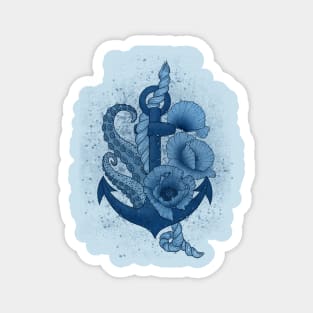 Blue anchor, tentacles and flowers Magnet