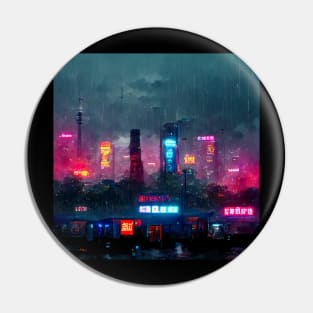 Night Life - Cyberpunk Cityscape Skyline Pin