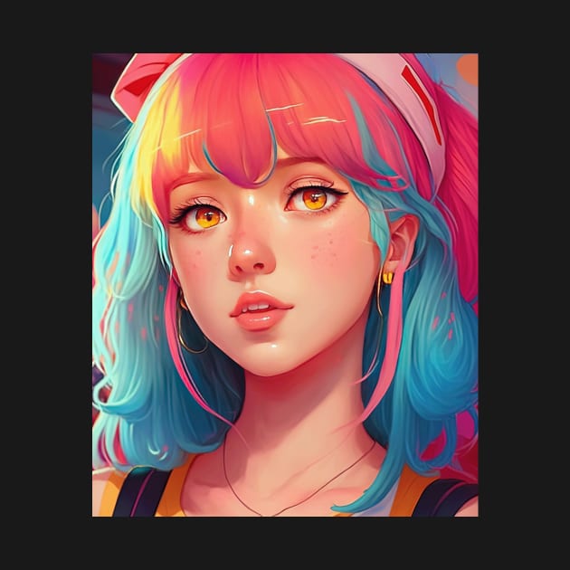 Bella Poarch Kawaii Anime Egirl Rainbow colored hair by geekmethat