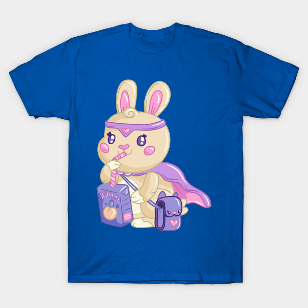 Kawaii superhero bunny drinks juice - Peach Juice - T-Shirt