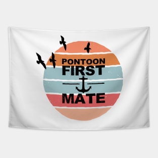 Pontoon First Mate Pontooning Boating Boat River Life Vintage Sunset Tapestry