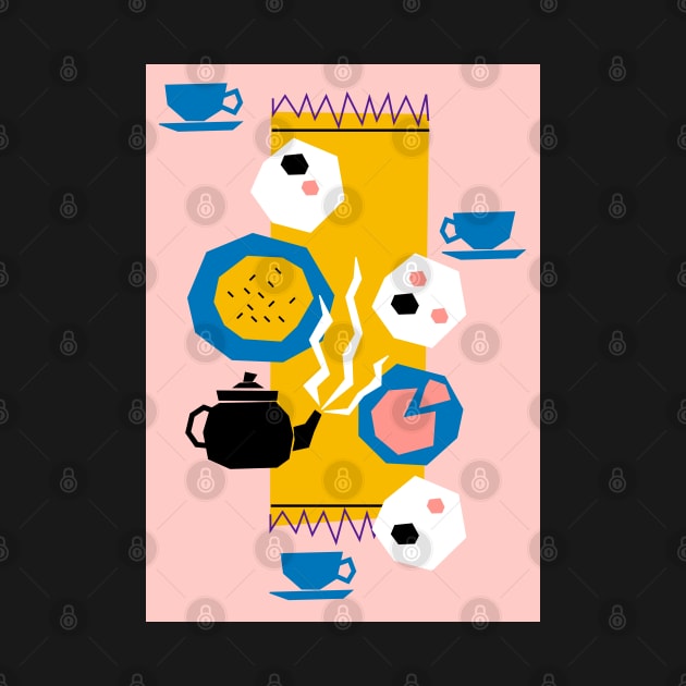 Tea For Three Papercut Collage Illustration by AdamRegester