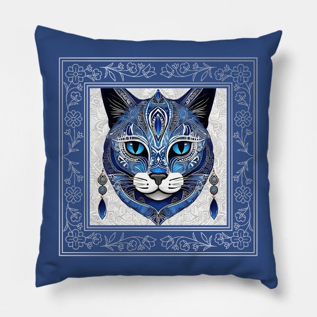 Sapphire Bloom Feline Pillow by FashionPulse