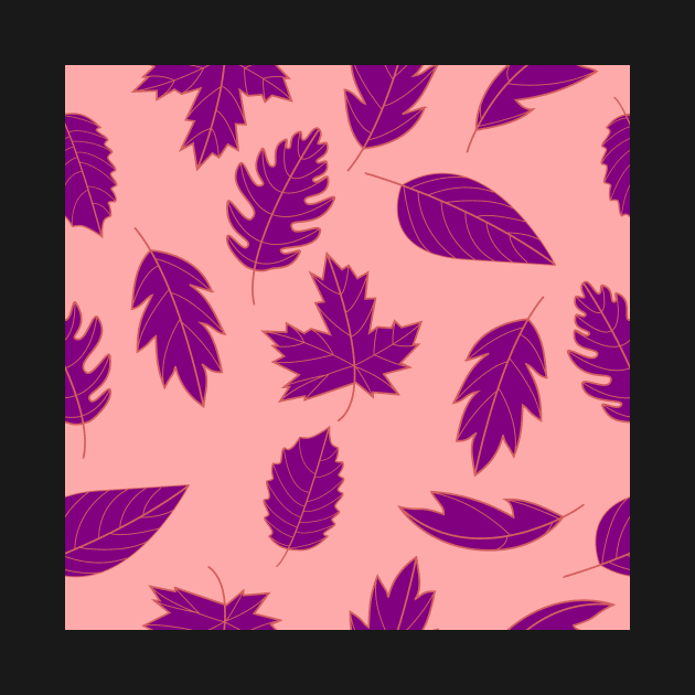 Leaves Pattern - Red and Purple on Pink by A2Gretchen