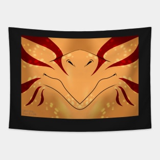 Gold with Red Stripes Dragon Mask Tapestry