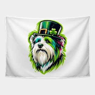 Tibetan Terrier in Leprechaun Hat: St Patrick's Day Art Tapestry