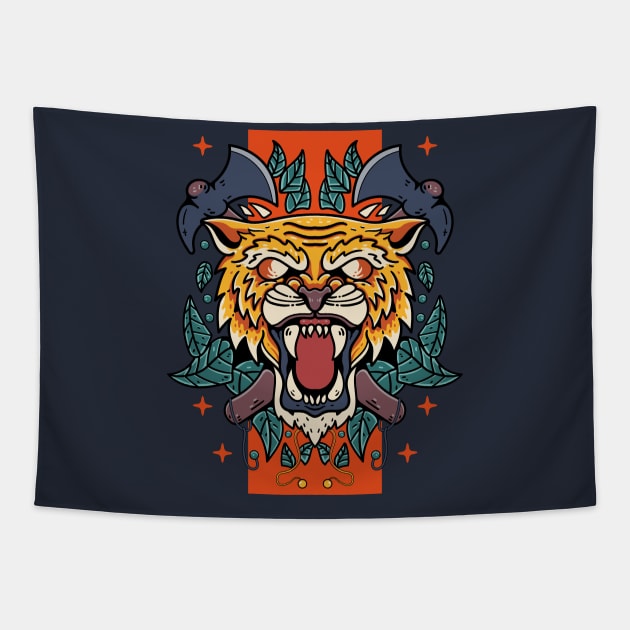 Tiger with axe In the Background Tapestry by Guideline.std