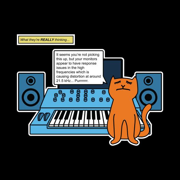 Cat on Music Studio Desk with Analogue Synth by Atomic Malibu